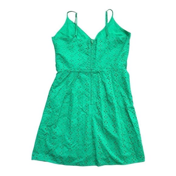 Gianni Bini Green Eyelet Wrap Mini Dress Tie Waist Spaghetti Strap Medium - Picture 2 of 6